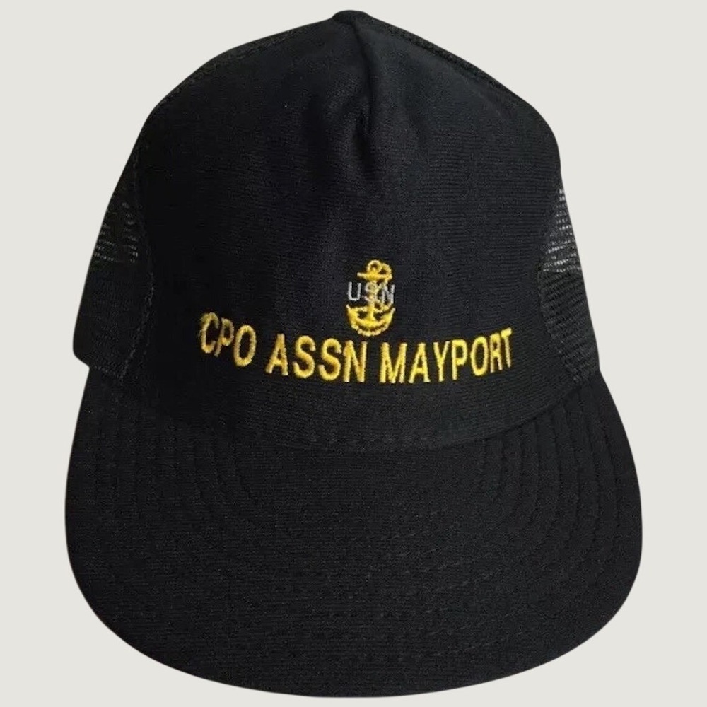 Vintage Mayport Naval Station CPO ASSN‎ Snapback Trucker Hat USN Navy Blue Cap